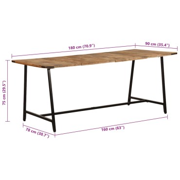 vidaXL Τραπεζαρία 180x90x75cm από Μασίφ Ξύλο Μάνγκο 1 τεμ.