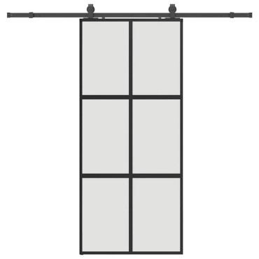 vidaXL Συρόμενη πόρτα με σετ υλικού Μαύρο 90x205 cm γυαλί μετριασμένο