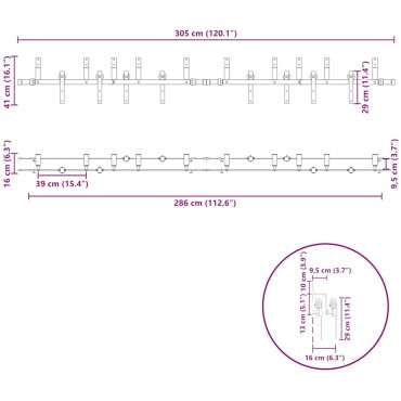 vidaXL Μηχανισμός Συρόμενης Μεσόπορτας Μαύρος 305 εκ. Ατσάλινος