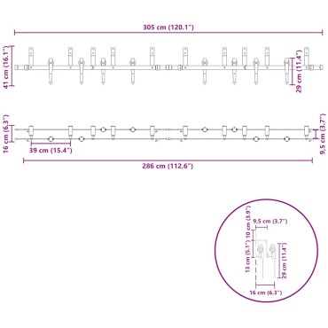 vidaXL Μηχανισμός Συρόμενης Μεσόπορτας Μαύρος 305 εκ. Ατσάλινος