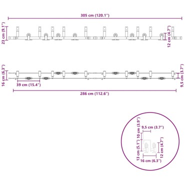 vidaXL Μηχανισμός Συρόμενης Μεσόπορτας Μαύρος 305 εκ. Ατσάλινος