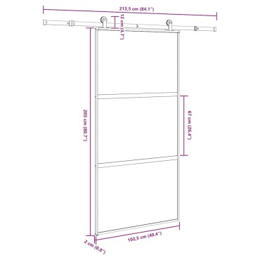 vidaXL Συρόμενη πόρτα με σετ υλικού 102,5x205 cm από γυαλί&Αλουμίνιο