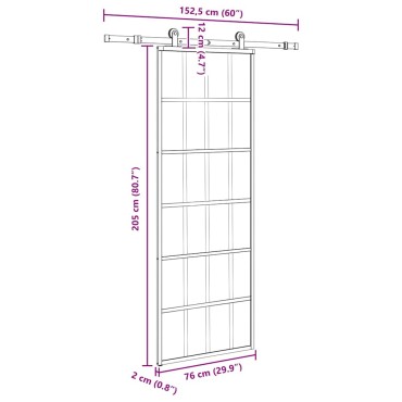 vidaXL Συρόμενη Πόρτα με Μηχανισμό 76x205 εκ. Γυαλί ESG & Αλουμίνιο