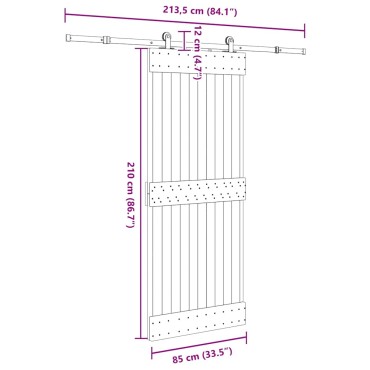 vidaXL Συρόμενη Μεσόπορτα με Μηχανισμό 85 x 210 εκ. Μασίφ Ξύλο Πεύκου