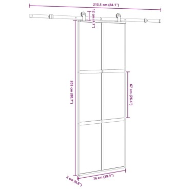 vidaXL Συρόμενη πόρτα με σετ υλικού 76x205 cm από γυαλί&Αλουμίνιο