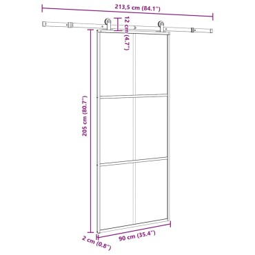 vidaXL Συρόμενη Πόρτα με Μηχανισμό 90x205 εκ. Γυαλί ESG & Αλουμίνιο