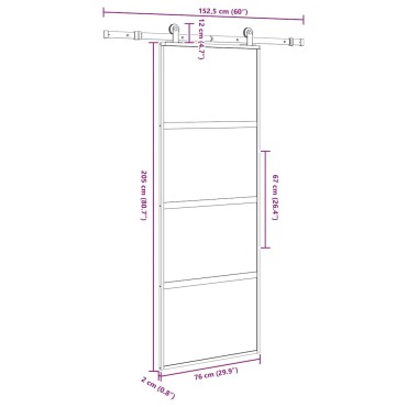 vidaXL Συρόμενη πόρτα με σετ υλικού 76x205 cm από γυαλί&Αλουμίνιο