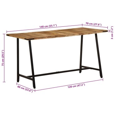 vidaXL Τραπεζαρία 140x70x75cm από Μασίφ Ξύλο Μάνγκο 1 τεμ.