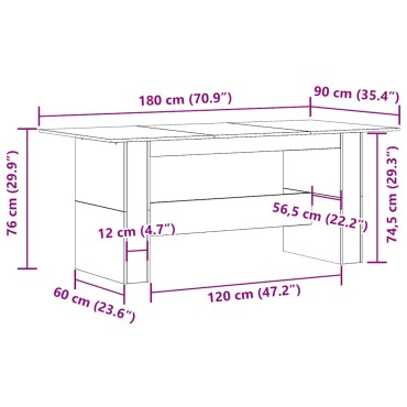 vidaXL Τραπέζι τραπεζαρίας Παλιό ξύλο 180x90x76cm Ξύλινη κατασκευή 1 τεμ.