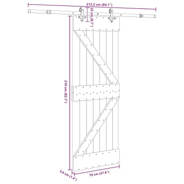 vidaXL Συρόμενη Μεσόπορτα με Μηχανισμό 70 x 210 εκ. Μασίφ Ξύλο Πεύκου