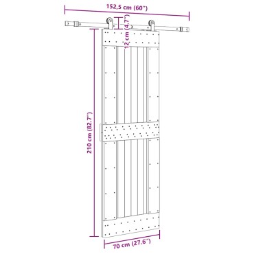 vidaXL Συρόμενη Μεσόπορτα με Μηχανισμό 70 x 210 εκ. Μασίφ Ξύλο Πεύκου
