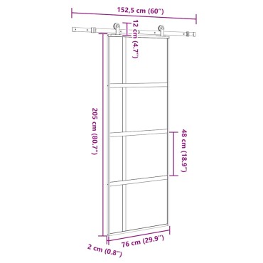 vidaXL Συρόμενη πόρτα με σετ υλικού 76x205 cm από γυαλί&Αλουμίνιο