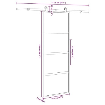 vidaXL Συρόμενη πόρτα με σετ υλικού 76x205 cm από γυαλί&Αλουμίνιο