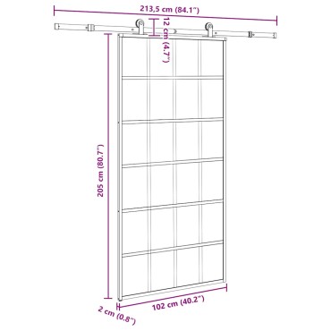 vidaXL Συρόμενη πόρτα με σετ υλικού 102x205 cm ESG Γυαλί&Αλουμίνιο