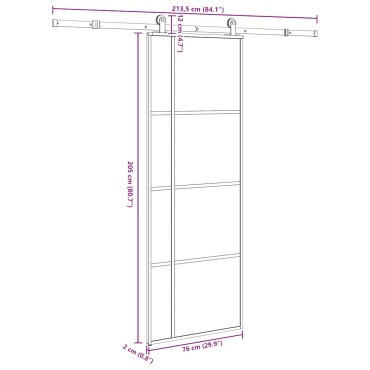 vidaXL Συρόμενη Πόρτα με Μηχανισμό 76x205 εκ. Γυαλί ESG & Αλουμίνιο