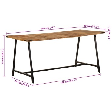 vidaXL Τραπεζαρία 160x80x75cm από Μασίφ Ξύλο Μάνγκο 1 τεμ.