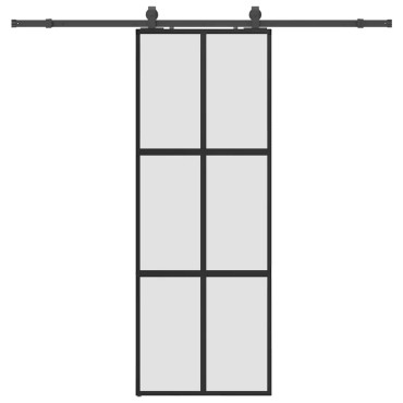 vidaXL Συρόμενη πόρτα με σετ υλικού Μαύρο 76x205 cm γυαλί μετριασμένο