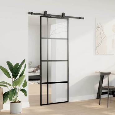 vidaXL Συρόμενη πόρτα με σετ υλικού Μαύρο 76x205 cm γυαλί μετριασμένο