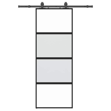 vidaXL Συρόμενη πόρτα με σετ υλικού Μαύρο 76x205 cm γυαλί μετριασμένο