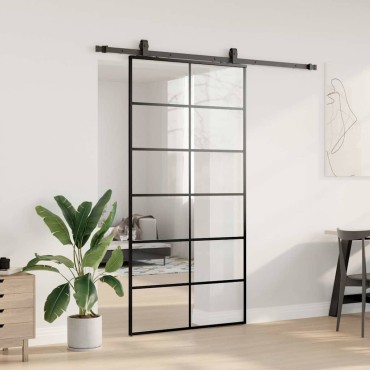 vidaXL Συρόμενη πόρτα με σετ υλικού Μαύρο 102x205 cm ESG Γυαλί