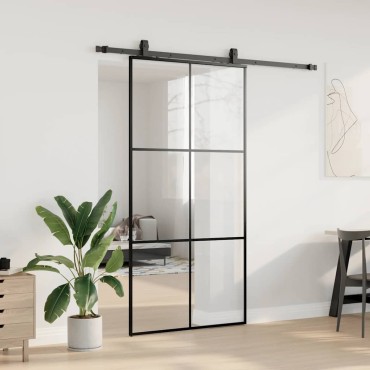 vidaXL Συρόμενη πόρτα με σετ υλικού Μαύρο 102x205 cm ESG Γυαλί