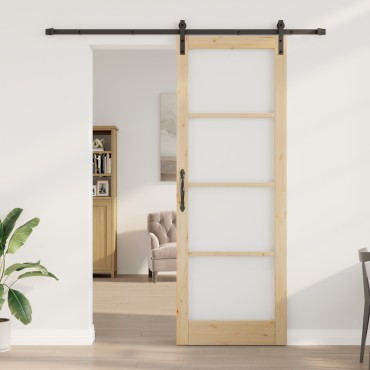 Συρόμενη Πόρτα vidaXL με Σετ Υλικών 'ORKDAL'83x232 cm, Εσωτερική Πόρτα vidaXL με Γυαλί 'ORKDAL'83x232x4 cm από Μασίφ Ξύλο Πεύκου