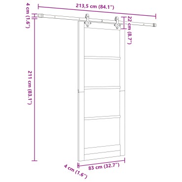 Συρόμενη Πόρτα vidaXL με Σετ Υλικών 83x211 cm Συμπαγές Ξύλο Πεύκου, Εσωτερική Πόρτα vidaXL με Γυαλί 'ORKDAL'83x211x4 cm Συμπαγές Ξύλο Πεύκου