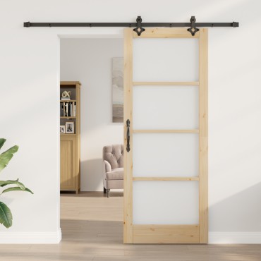 Συρόμενη Πόρτα vidaXL με Σετ Υλικών 83x211 cm Συμπαγές Ξύλο Πεύκου, Εσωτερική Πόρτα vidaXL με Γυαλί 'ORKDAL'83x211x4 cm Συμπαγές Ξύλο Πεύκου
