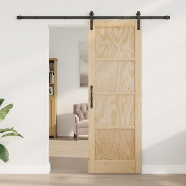 vidaXL Συρόμενη Πόρτα με σετ εξαρτημάτων 73.5x211 εκ Συμπαγές Ξύλο Πεύκου