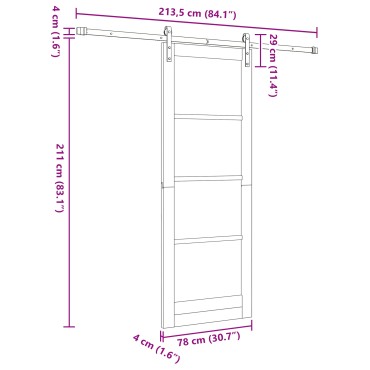 vidaXL Συρόμενη Πόρτα με Σετ Εξαρτημάτων 78x211 εκ. Συμπαγές Ξύλο Πεύκου