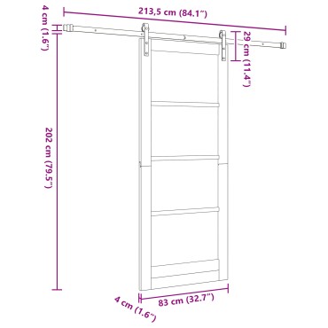 vidaXL Συρόμενη Πόρτα με Σετ Εξαρτημάτων Λευκή 83x202 εκ. Σταθερό Ξύλο Πεύκου