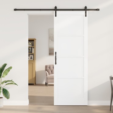 vidaXL Συρόμενη Πόρτα με Σετ Υλικών Λευκή 83x232 εκ. Συμπαγές Ξύλο Πεύκου