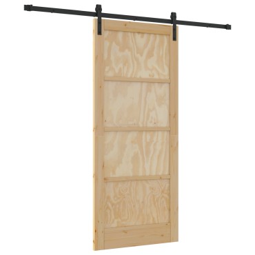 vidaXL Συρόμενη Πόρτα με Σετ Εξαρτημάτων 86x198.5 cm Συμπαγές Ξύλο Πεύκου
