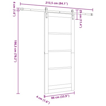 vidaXL Συρόμενη Πόρτα με Σετ Εξαρτημάτων 86x198.5 cm Συμπαγές Ξύλο Πεύκου