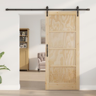 vidaXL Συρόμενη Πόρτα με Σετ Εξαρτημάτων 86x198.5 cm Συμπαγές Ξύλο Πεύκου
