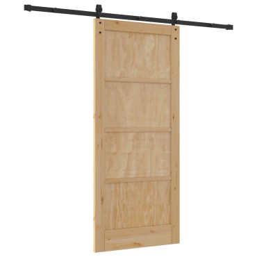 vidaXL Συρόμενη Πόρτα με Σετ Εξαρτημάτων 86x198.5 cm Συμπαγές Ξύλο Πεύκου