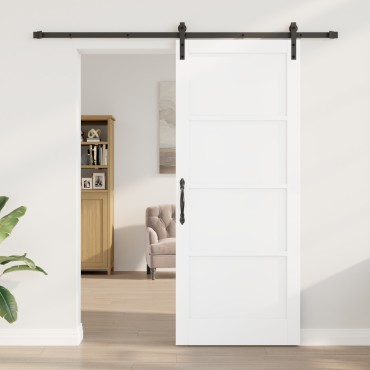 vidaXL Συρόμενη Πόρτα με Σετ Εξαρτημάτων Λευκή 86x211 cm Στερεό Ξύλο Πεύκου