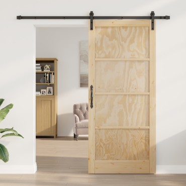 vidaXL Συρόμενη Πόρτα με Σετ Εξαρτημάτων 93x211 cm Στερεό Ξύλο Πεύκου