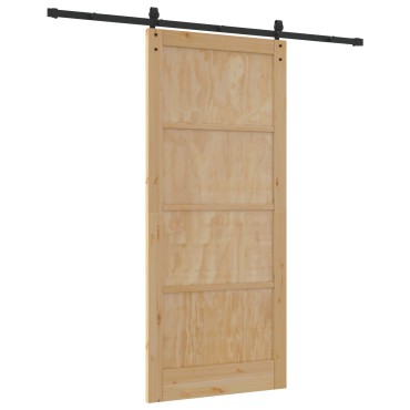 vidaXL Συρόμενη Πόρτα με Σετ Εξαρτημάτων 93x211 cm Στερεό Ξύλο Πεύκου