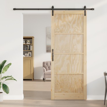 vidaXL Συρόμενη πόρτα με σετ εξαρτημάτων 93x232 εκ. από συμπαγές ξύλο πεύκο