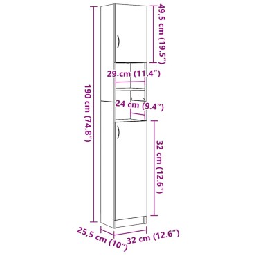 vidaXL Ντουλάπι Μπάνιου Χειροποίητο Δρυς 32x25,5x190cm από Τεχνητό Ξύλο