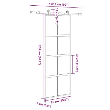 vidaXL Συρόμενη πόρτα με σετ υλικού 76x205 cm από γυαλί&Αλουμίνιο