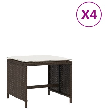 vidaXL Σκαμπό Κήπου 4 τεμ. Καφέ 40x40x35cm Συνθ. Ρατάν με Μαξιλάρια