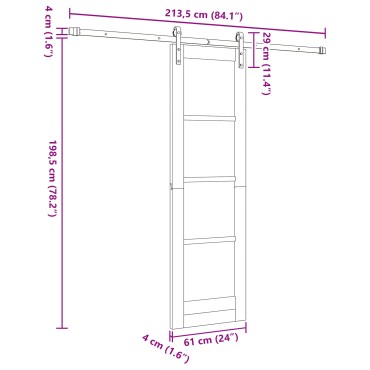 vidaXL Συρόμενη Πόρτα με Σύνολο Εξαρτημάτων 61x198,5 cm Στέρεο Ξύλο Πεύκου