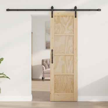 vidaXL Συρόμενη Πόρτα με Σύνολο Εξαρτημάτων 61x198,5 cm Στέρεο Ξύλο Πεύκου