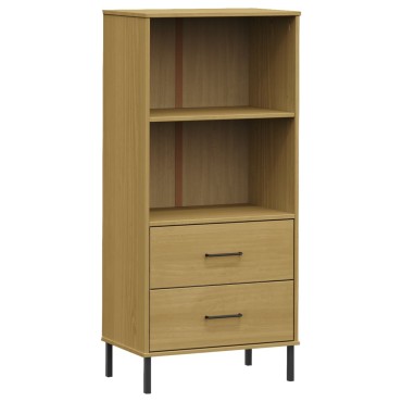 vidaXL Βιβλιοθήκη OSLO με 2 Συρτάρια Καφέ 60x35x128,5cm Μασίφ Ξύλο 1 τεμ.