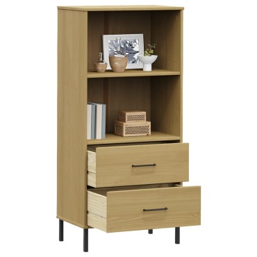 vidaXL Βιβλιοθήκη OSLO με 2 Συρτάρια Καφέ 60x35x128,5cm Μασίφ Ξύλο 1 τεμ.