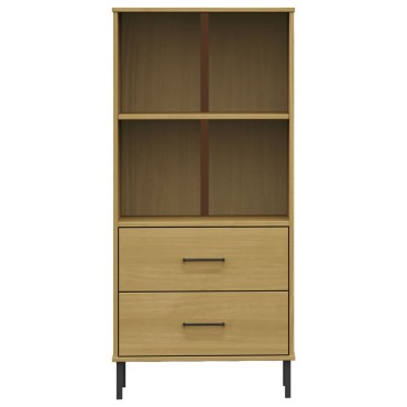 vidaXL Βιβλιοθήκη OSLO με 2 Συρτάρια Καφέ 60x35x128,5cm Μασίφ Ξύλο 1 τεμ.