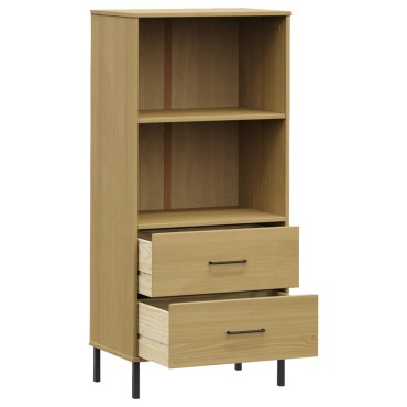 vidaXL Βιβλιοθήκη OSLO με 2 Συρτάρια Καφέ 60x35x128,5cm Μασίφ Ξύλο 1 τεμ.