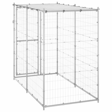 vidaXL Κλουβί Σκύλου Εξ. Χώρου Γαλβαν. Χάλυβας 110x220x180εκ Στέγαστρο